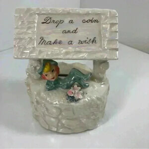 Vintage 1950s made in Japan ceramic lustre  ware pixie wishing well coin bank